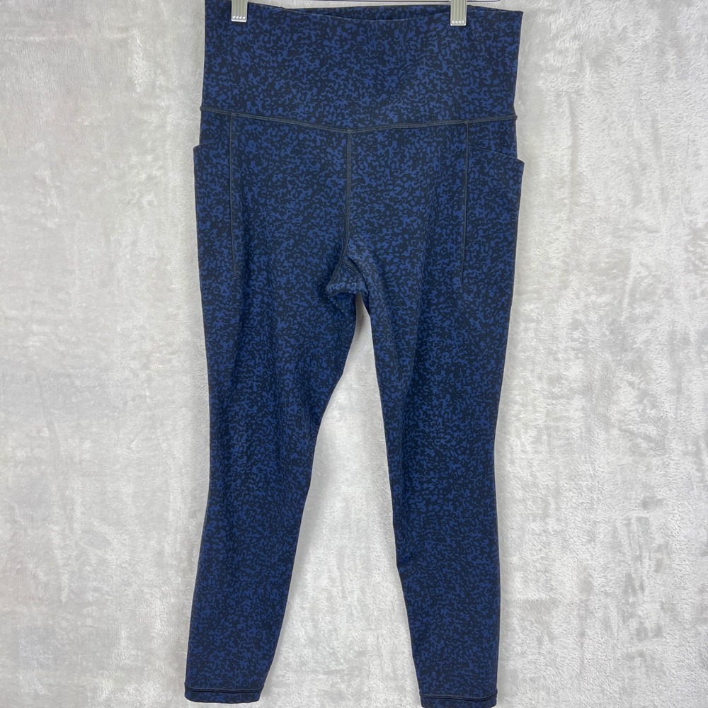 Athleta Salutation Stash Pocket Tight Blue Black Leopard Print Leggings Size M - Picture 5 of 11